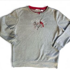 Women's Grey & Red Embroidered Sweatshirt with embellishing on back